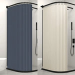 cabine douche pliante rideau polyester tufté beige gris bleu marine rayures verticales moderne tringle