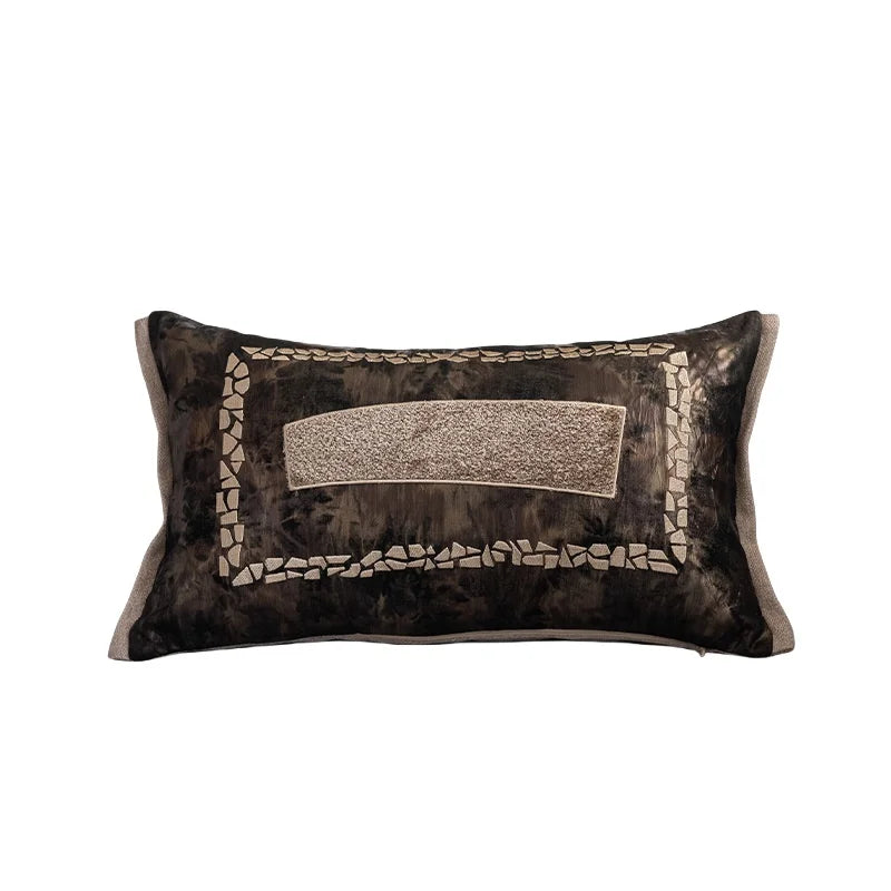 housse coussin carré géométrique beige marron texture veloutée contemporaine décoration maison