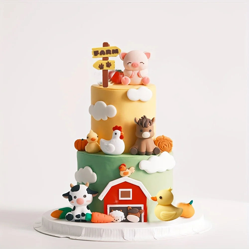 décorations festives animaux ferme gâteau verte jaune rouge festive anniversaire mariage baptême noël