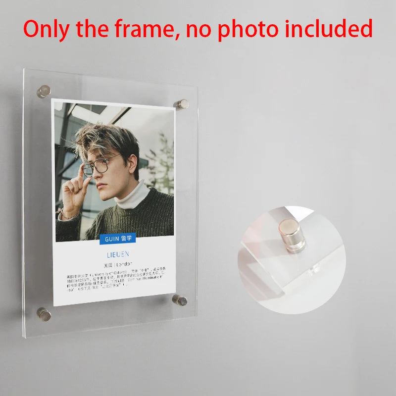 Cadre photo transparent moderne clips magnétiques acrylique suspendu peinture murale enfant 10.2x15.2cm 12.7x17.8cm 15.2x20.3cm
