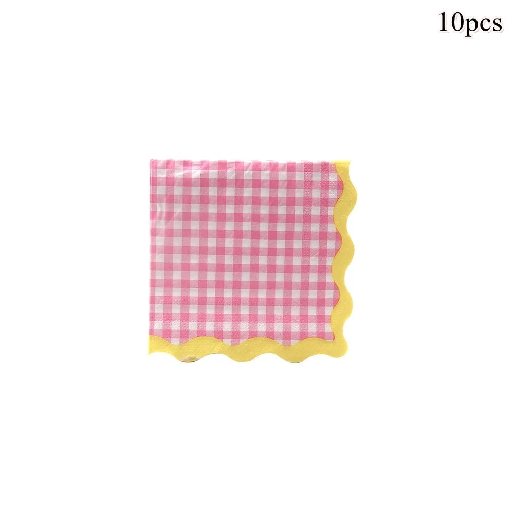 serviettes papier festives carreaux fruits pommes poires anniversaire mariage printemps orange rose