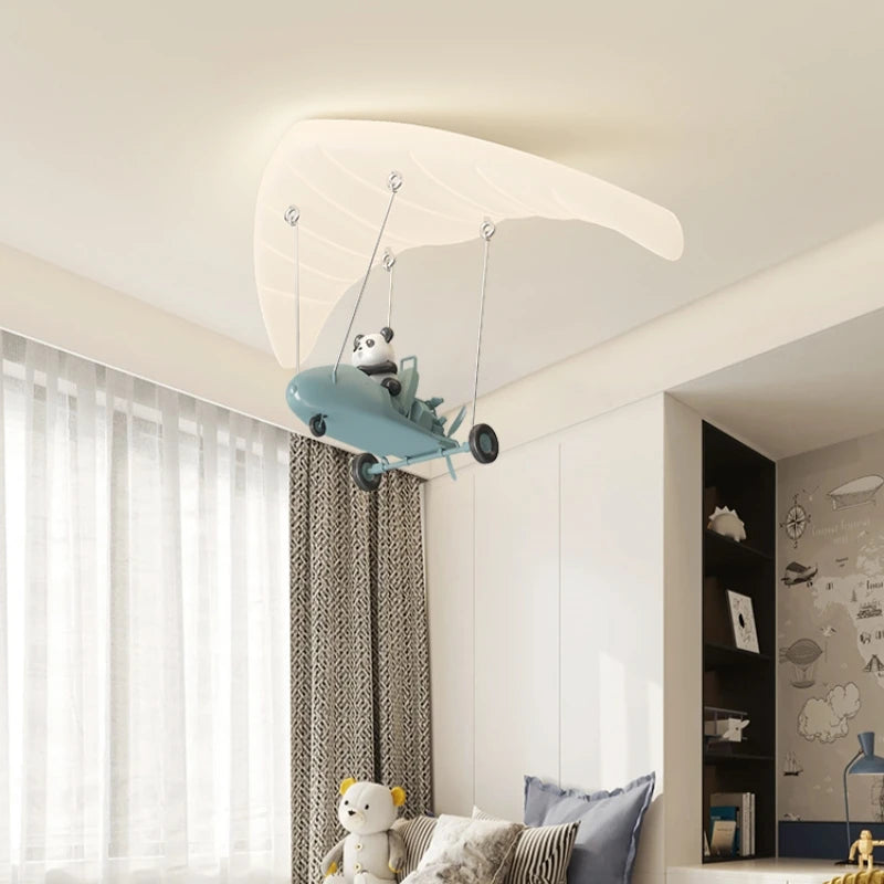 lampe enfants panda avion nuages bleu blanc moderne chambre LED pendentif