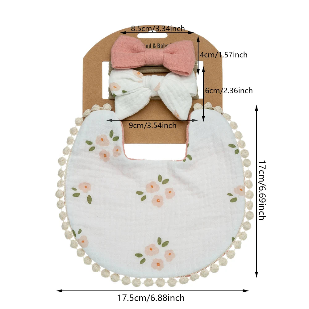 bavoirs bébé fleurs pompons élastiques doux vintage blanc rose jaune bleu gris