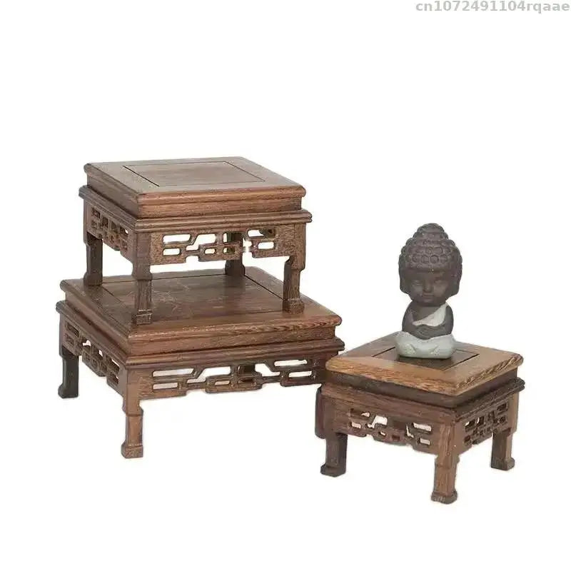 support décoratif bois sculpté marron classique traditionnel sans fixation pot thé holder