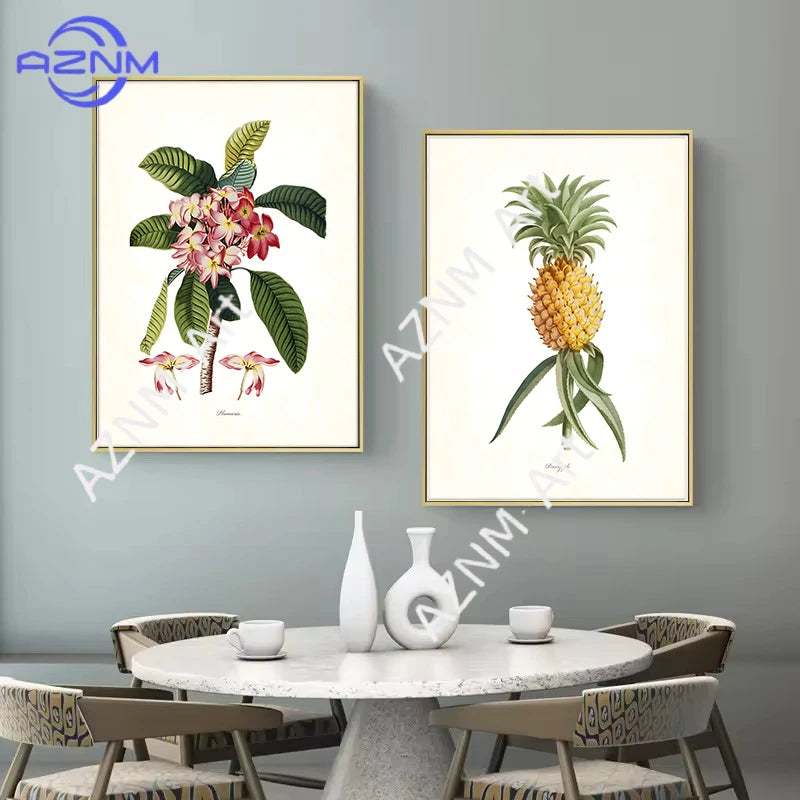 affiche botanique classique plantes tropicales illustration verte jaune blanche sans cadre doré maison décoration