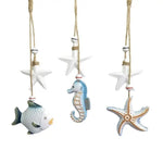 décorations murales marine poissons hippocampes étoiles mer phare cordelette blanc bleu beige gris deco