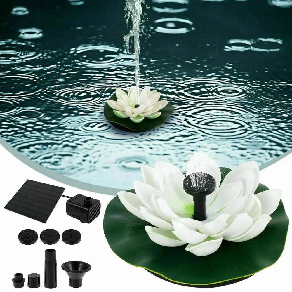 fontaine flottante solaire fleur lotus blanc vert moderne étang cascade oiseaux jardin