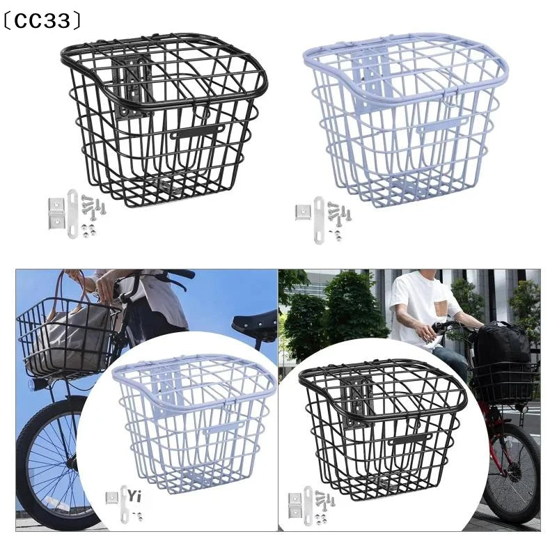 panier vélo noir blanc gris maille métallique moderne clips fixation poignée extra large