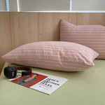 lot taies d'oreiller coton rayures rose clair modernes minimalistes douces lit maison