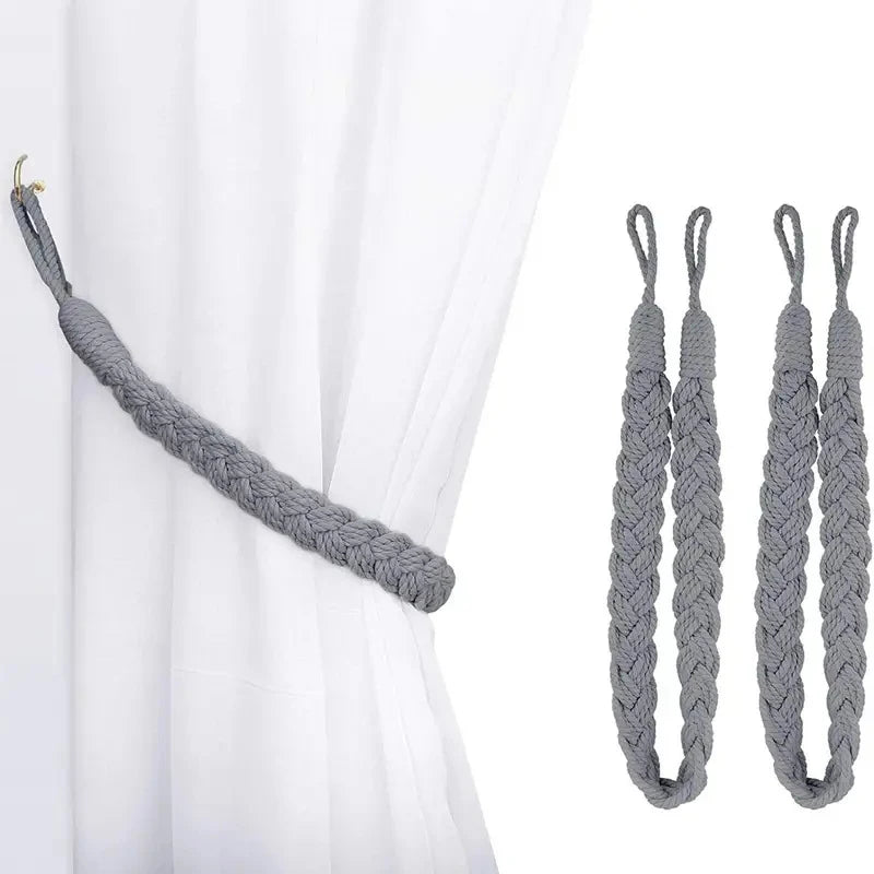 corde rideaux tressée gris clair bohème anneau métallique rustique fixations accessoires voilages