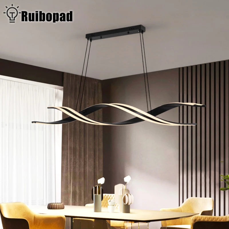 suspension lumineuse moderne ondulée clips noir blanc doré