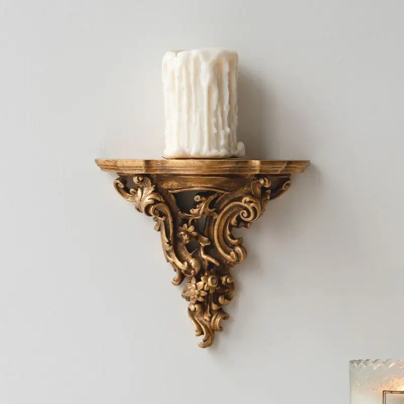 support mural décoratif résine or feuilles vigne bougie baroque champêtre fixé mur