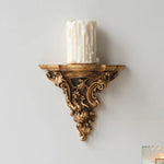 support mural décoratif résine or feuilles vigne bougie baroque champêtre fixé mur