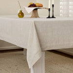 nappe lin blanc bordure festonnée table rectangulaire lavable machine simple élégant rustique minimaliste
