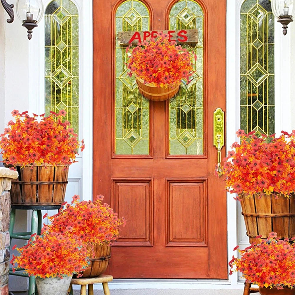 bouquet fleurs artificielles rouge orange jaune automne rustique intérieur décoration halloween simple petits fleurs