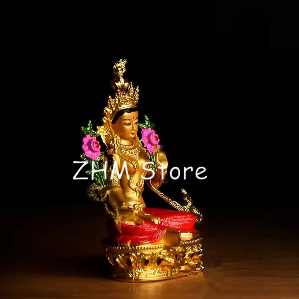 statue bouddhique or rouge rose traditionnelle tibétaine multi couleur emballage carton motifs colorés