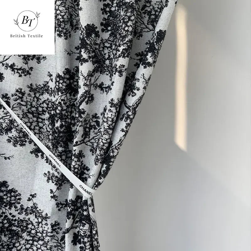 rideau toile jouy floral blanc noir élégant classique fenêtre