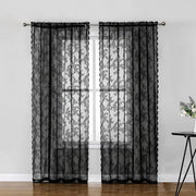 rideau floral romantique noir translucide shabby chic deux pièces tringle inclusion chambre intime