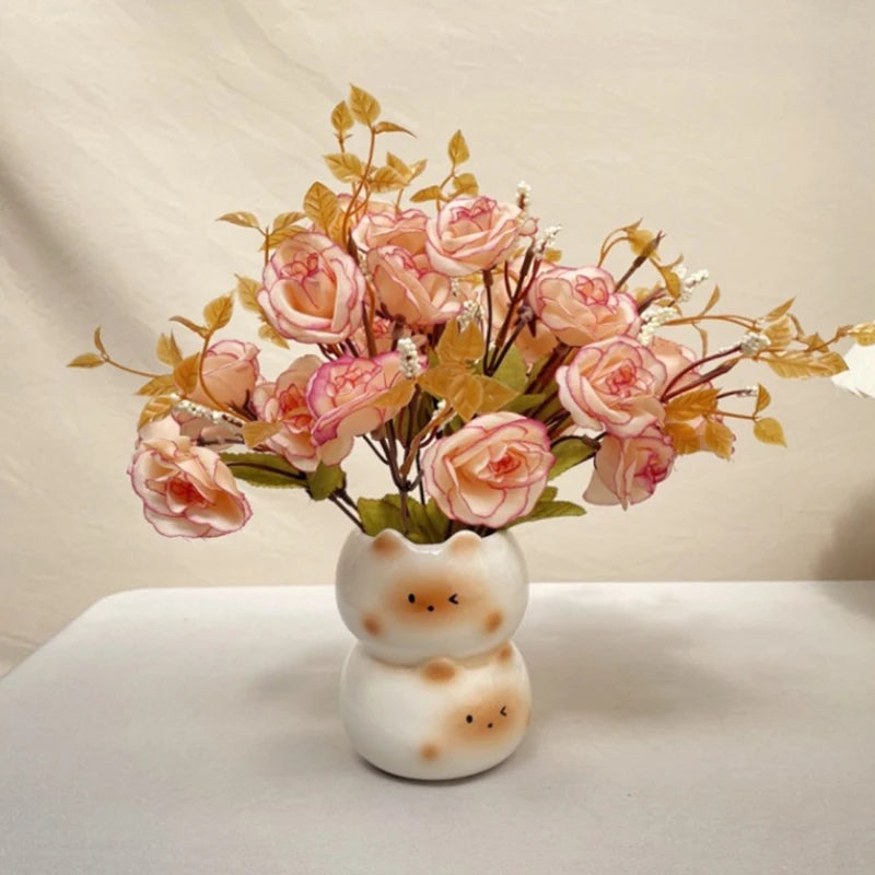 vase céramique blanc noir chaton taches marron décoratif animalier fleurs artificielles salon chambre