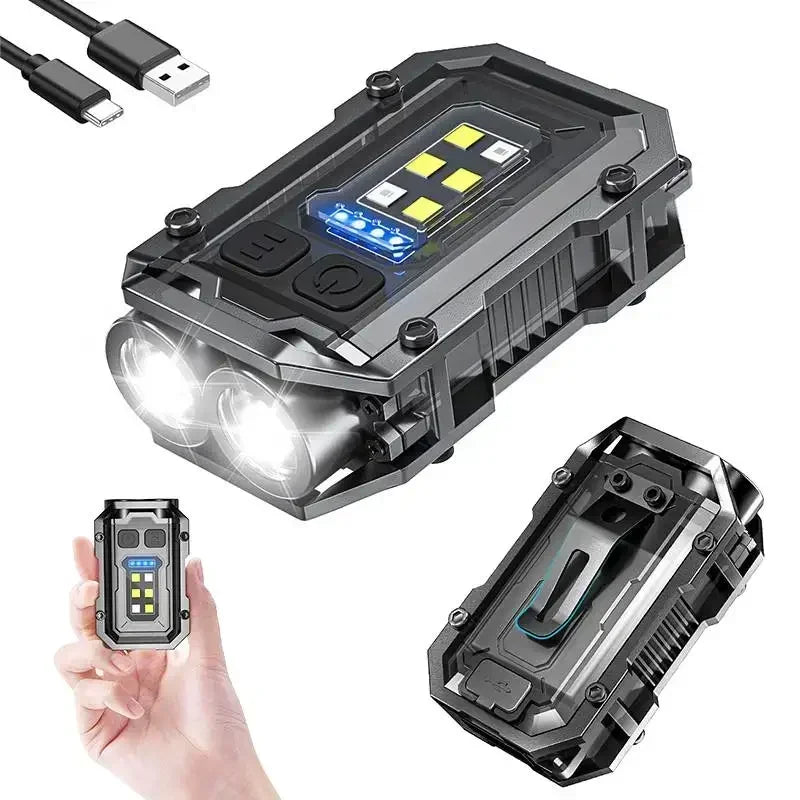 lampe torche multifonction rechargeable led noire intense modifiable modernisée porte clés aimant usbc