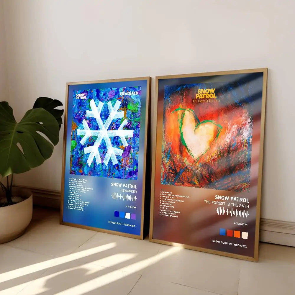 affiche moderne abstraite cadre bois salon chambre bleu blanc rouge verte noire imprimée