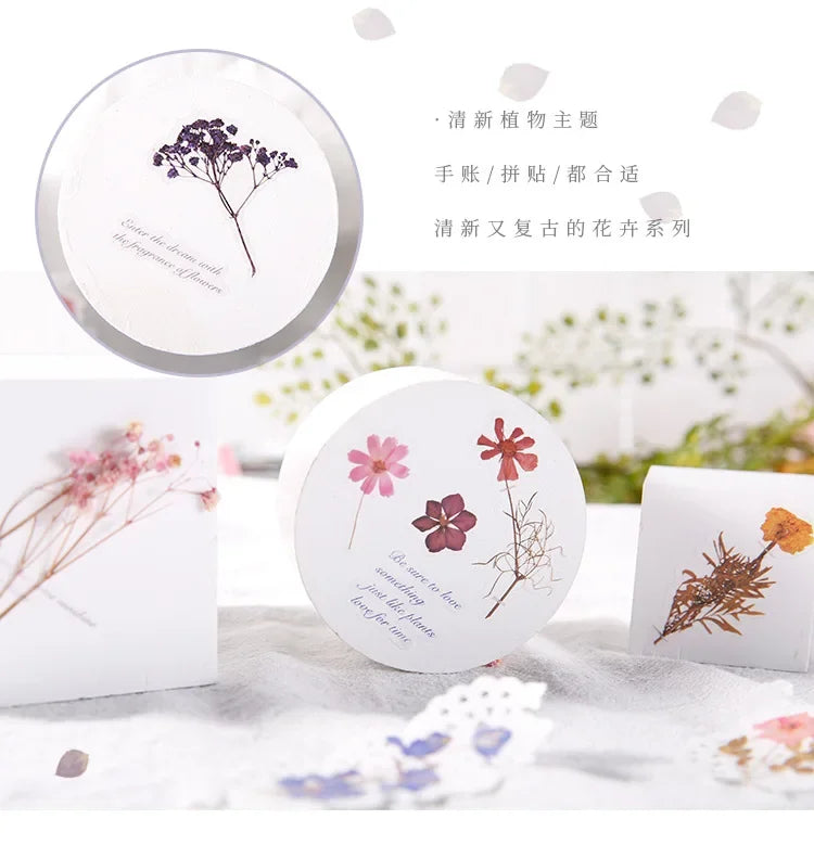 sticker decoratif fleur seche vintage romantique violet rose jaune beige vert adhesif individuel