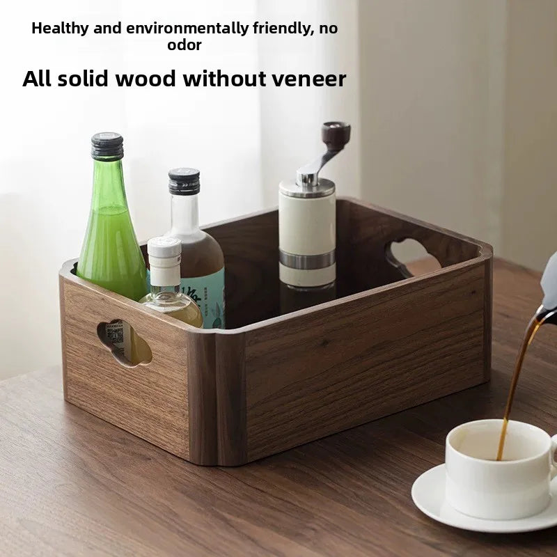 boîte rangement bois marron foncé moderne poignées intégrées rangement thé vin pinceaux crème
