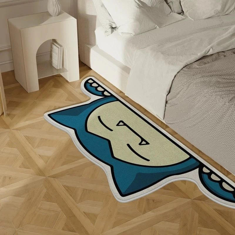 tapis moderne bleu blanc visage souriant diameter 80cm 100cm 120cm 150cm animes cartoon