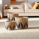 paniers rangement réutilisables fibre végétale couleur beige motif zigzag ethnique petit moyen grand