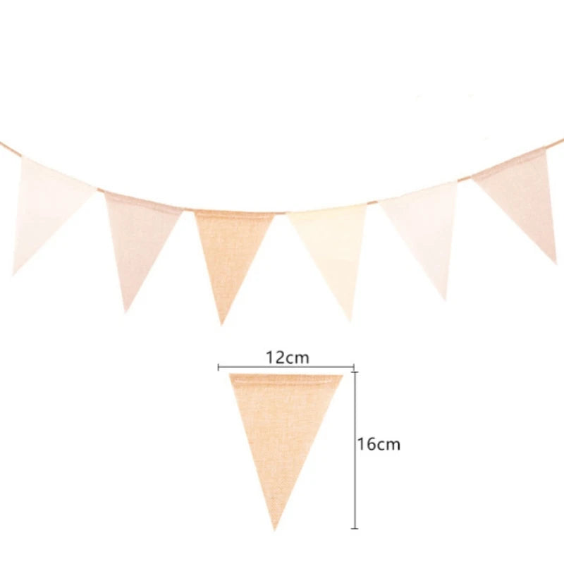 guirlande fanions toile jute blanc beige rustique mariage anniversaire deco enfant