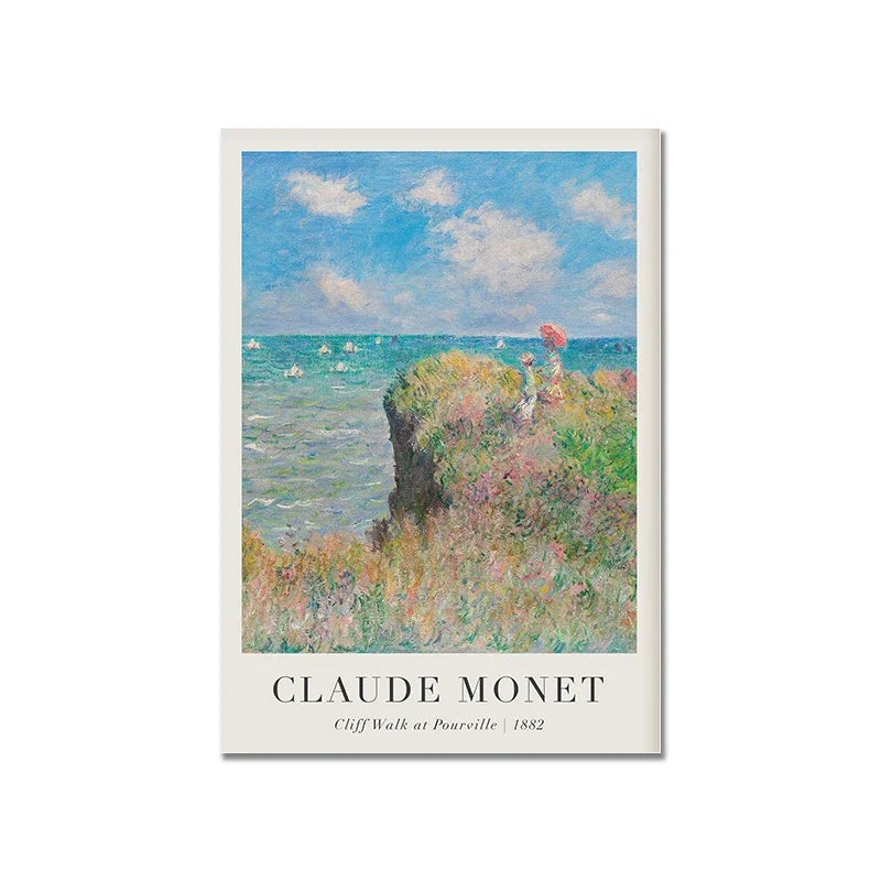 affiche murale toile peinture impressionniste nénuphar monet cadre bois décoration salon classique