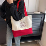 sac main toile blanc rouge lettres noires imprimées casual opaquet fourre tout décontracté polyvalent