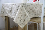 nappe table fleurs dandelins classique beige clair marron simple bordure dentelée coton lin réutilisableDecoration
