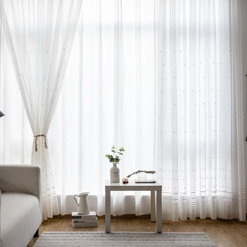 rideau blanc pois minimalist moderne transparent fenêtre extérieure nordic qualite haute