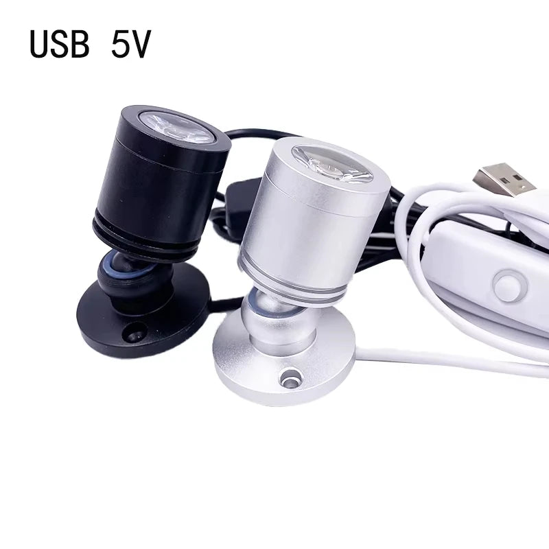 projecteur usb led noir argenté rotation angle ajustable décoration intérieure bijoux lumière précision