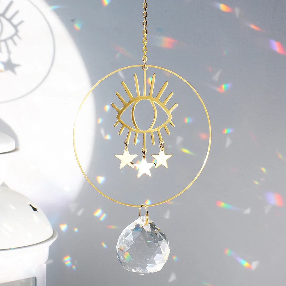mobile solaire cristal lune étoiles fleurs décoration jardin intérieur suspendu boho romantique argent doré