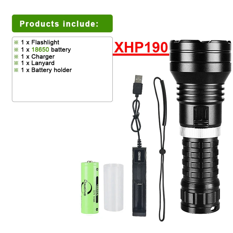 lampe torche plongée rechargeable ipx8 led 35w noir résistante autodéfense modulable intense