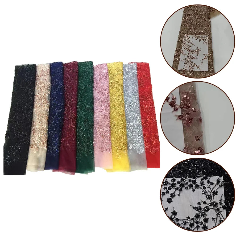 tissu dentelle sequins motifs floraux polyester translucide élégant noir blanc rose vert bleu marine