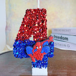 bougies décoratives anniversaire spiderman sequins brillants rouge bleu noir decoration gâteau fête thème