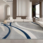 tapis moderne gris bleu marine motif géométrique doux antidérapant salon cuisine intérieur maison décoratif