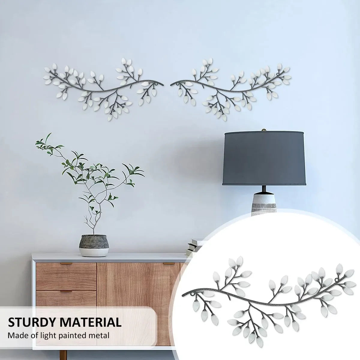 Décoration murale métal feuille arbre gris foncé