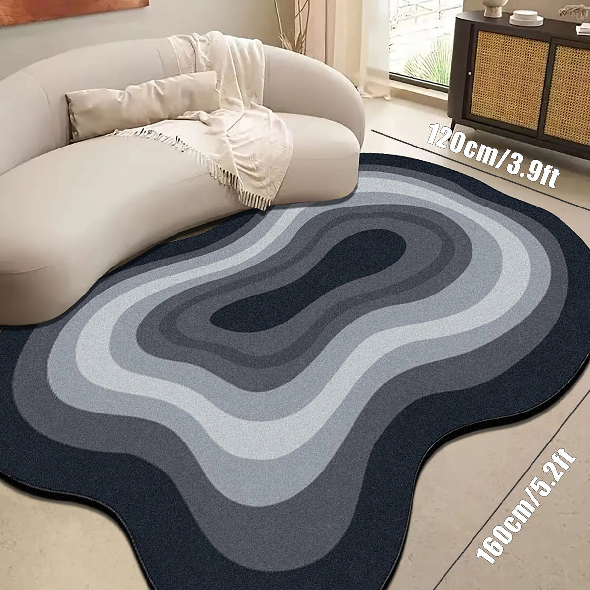 tapis moderne noir rayures concentriques antidérapant confortable salon chambreDecoration maison