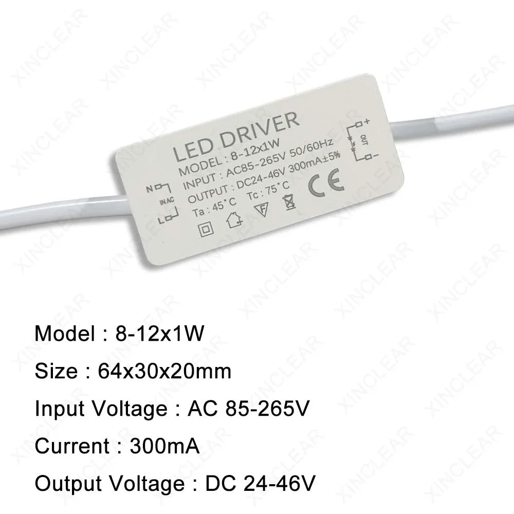 pilote led 300ma 12v 120v 240v blanc rectangulaire industriel certifié ccc fcc rohs
