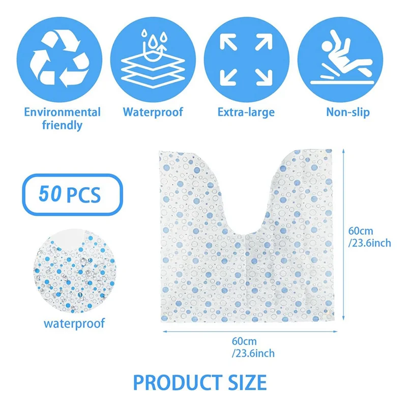 tapis toilette sol jetable adhésif double face moderne blanc bleu points 60cm 60cm entrainement