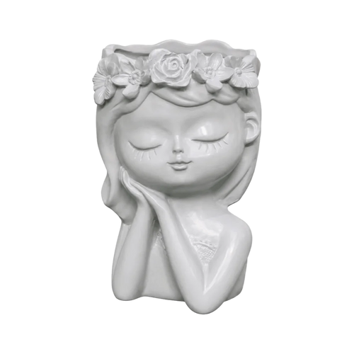 pots fleurs résine buste féminin couronne fleurs gris clair expression sereine zen bohème floral