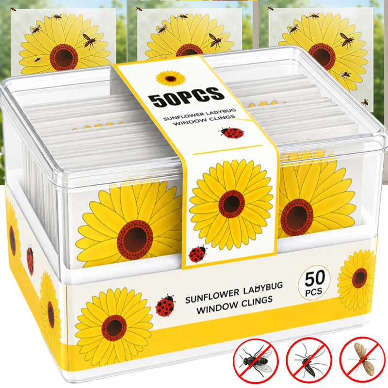 sticker adhésif fenêtre fleur tournesol jaune rouge noir décoration intérieure 50pcs contrôleur insectes