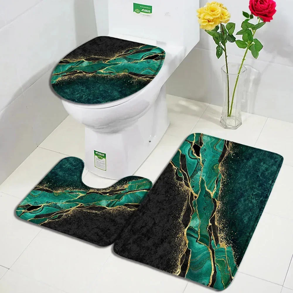 ensemble tapis bain salle bain marbre bleu moderne antidérapant coton doux décoratif
