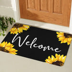 tapis d'entrée moderne lettrage welcome noir blanc jaune motifs tournesols antidérapant polyester 40x60cm