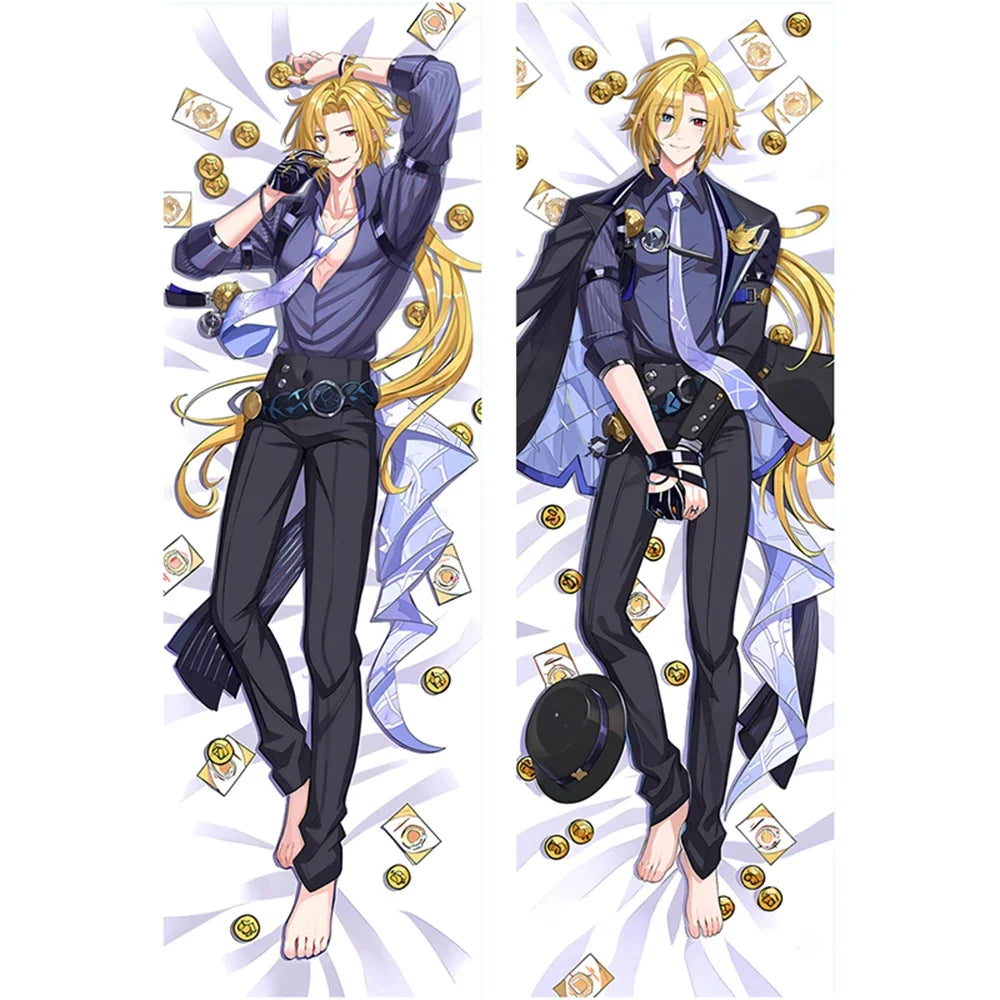 coussin anime hugo vlad noir cheveux blonds zip poche 40x120cm 50x150cm sofa lit decoration