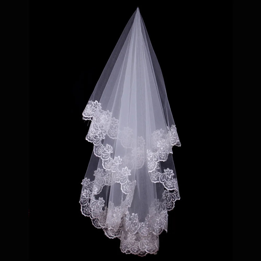 voile mariée blanc dentelle florale classique opacité simple couche cérémonie mariage